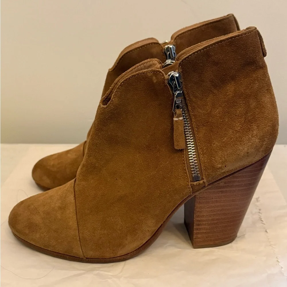 Rag & Bone Margot Tan Suede Side Zip Stacked Heel Ankle Boots Size 10